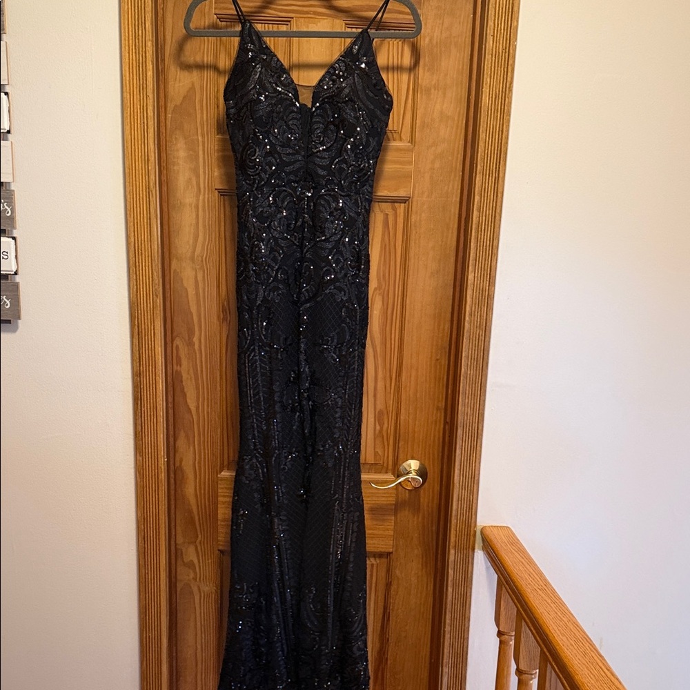 Aqua Black Sequin Maxi Dress
